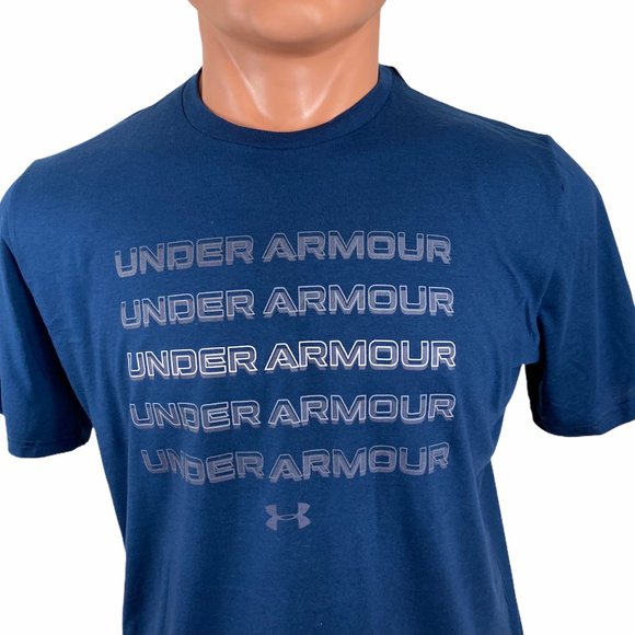 🌿Sale🌿 Under Armour Wordmark Blue Repead Sh Slv T-Shirt Men's Size 1364693 408 - Picture 2 of 7